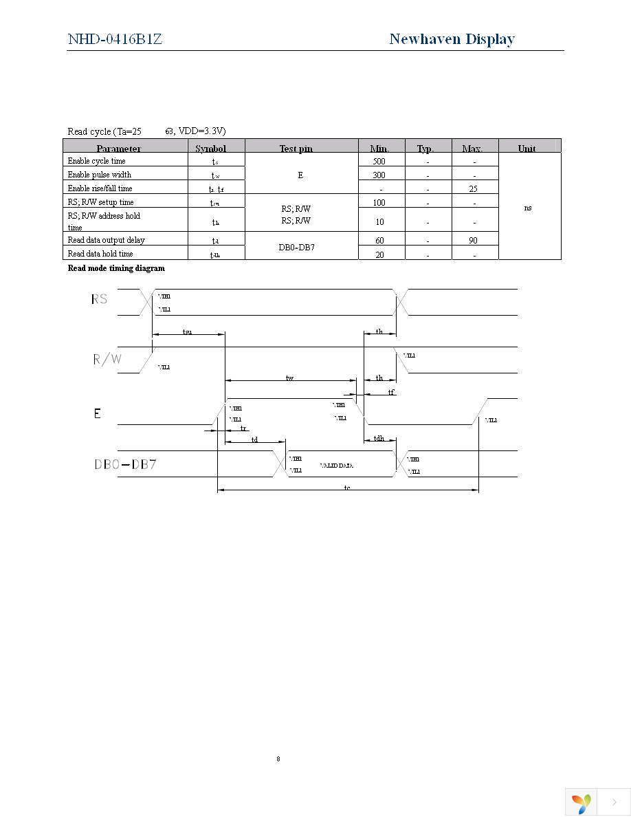 NHD-0416B1Z-FSPG-YBW-L-3V Page 8