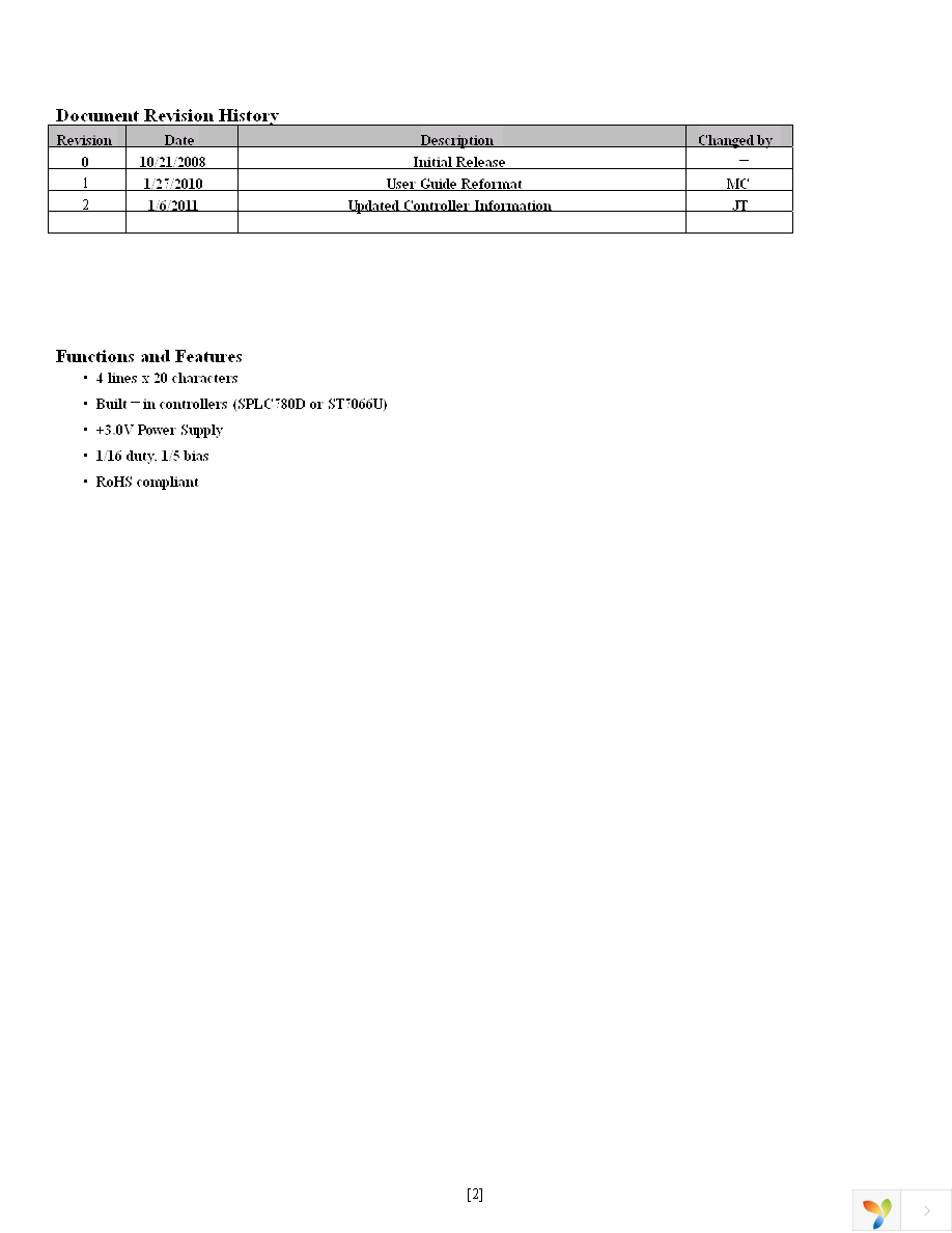 NHD-0420AZ-FL-GBW-3V Page 2