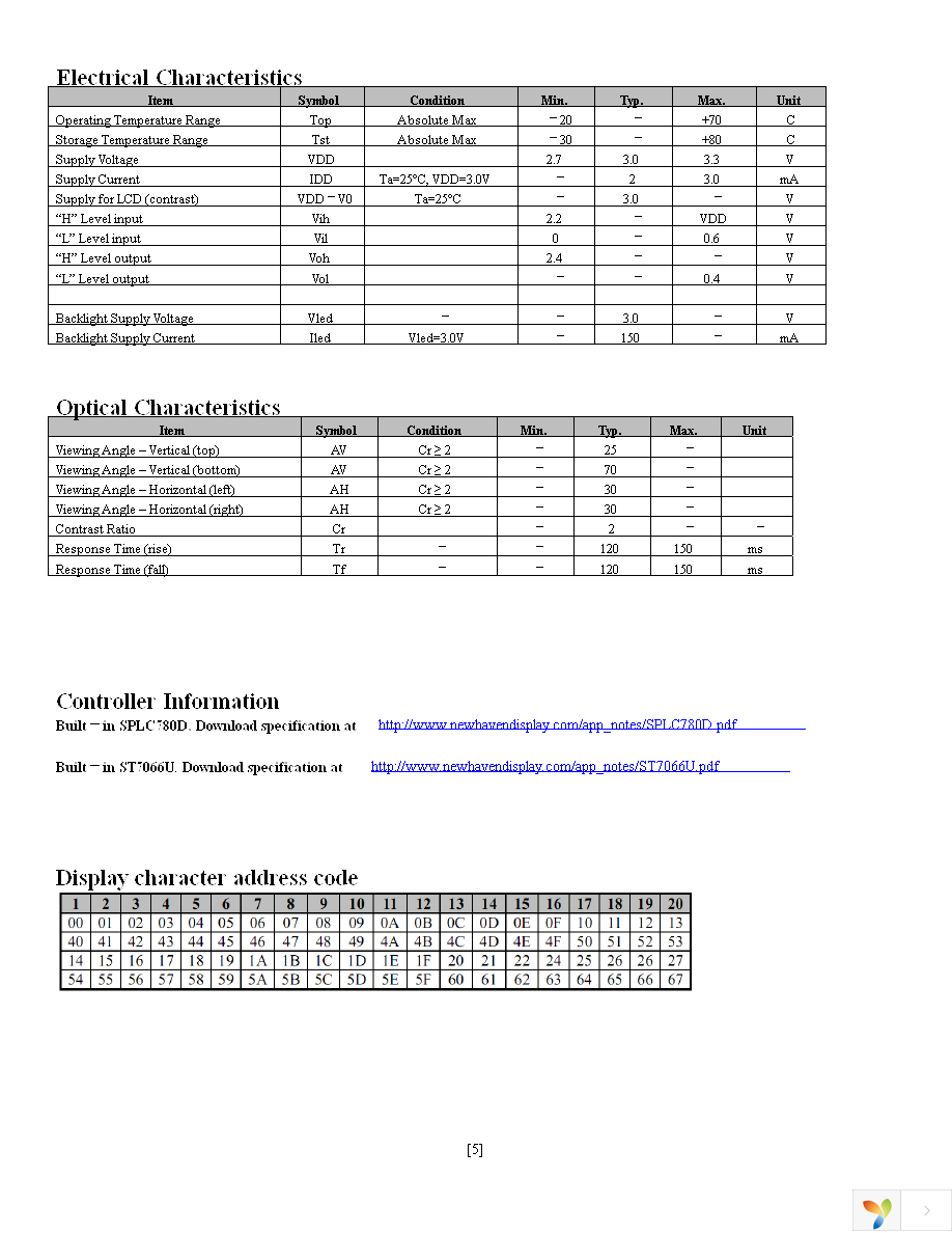 NHD-0420AZ-FL-GBW-3V Page 5