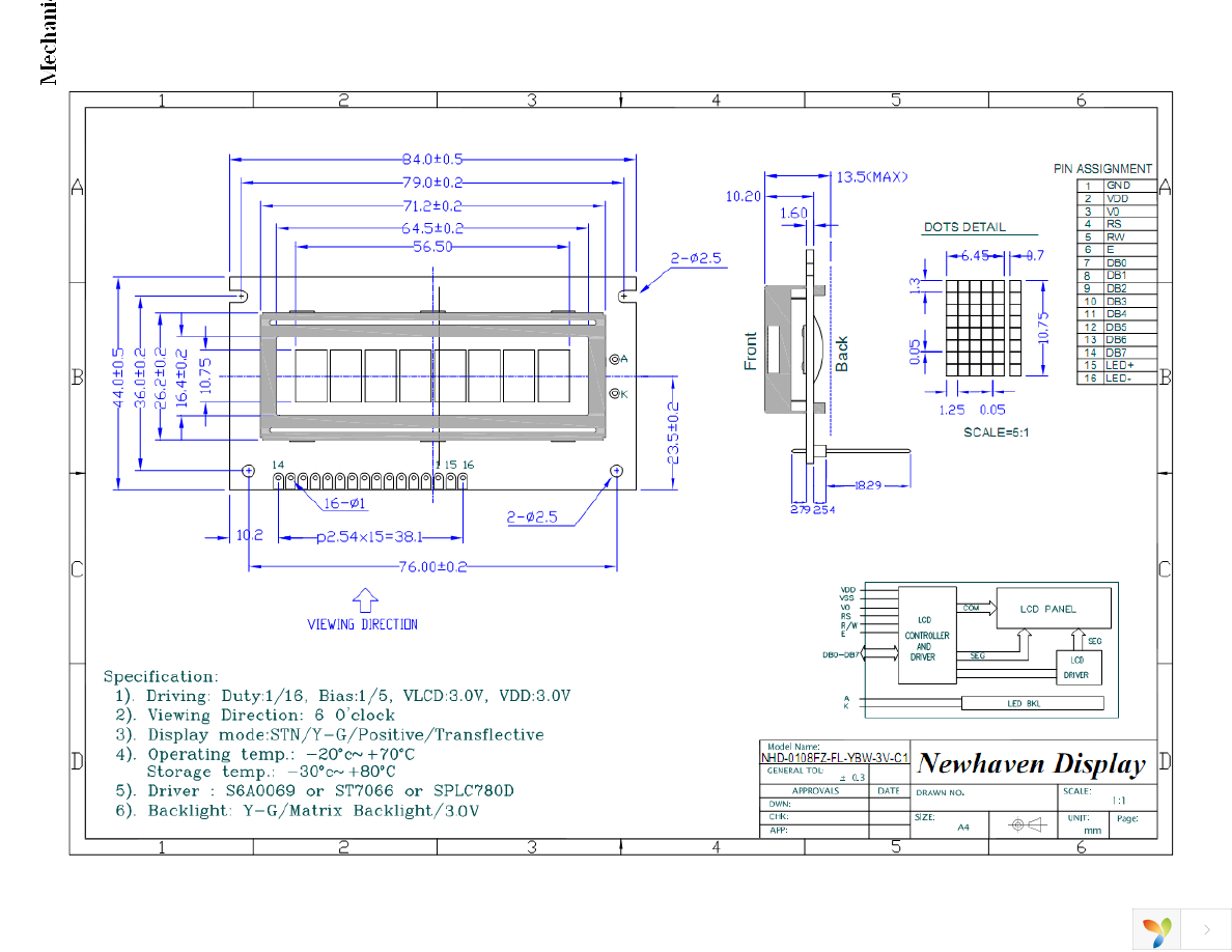 NHD-0108FZ-FL-YBW-3V-C1 Page 3