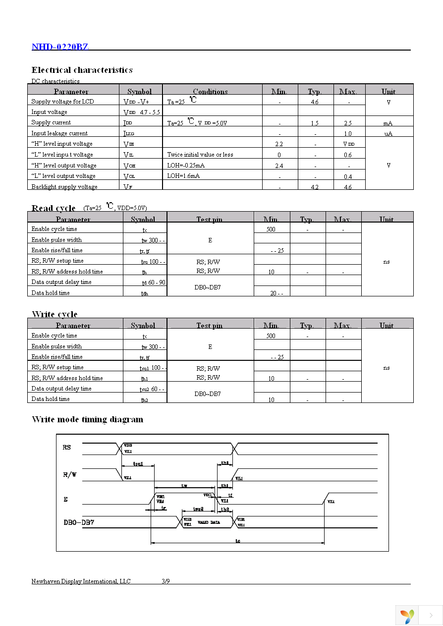 NHD-0220BZ-FL-YBW Page 4