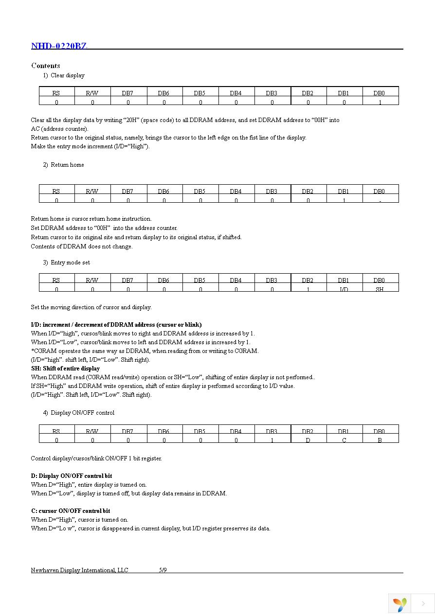 NHD-0220BZ-FL-YBW Page 6