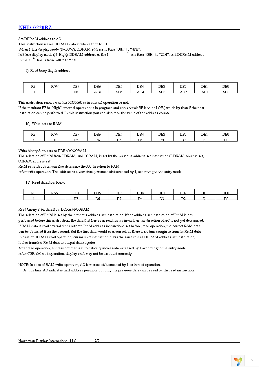 NHD-0220BZ-FL-YBW Page 8