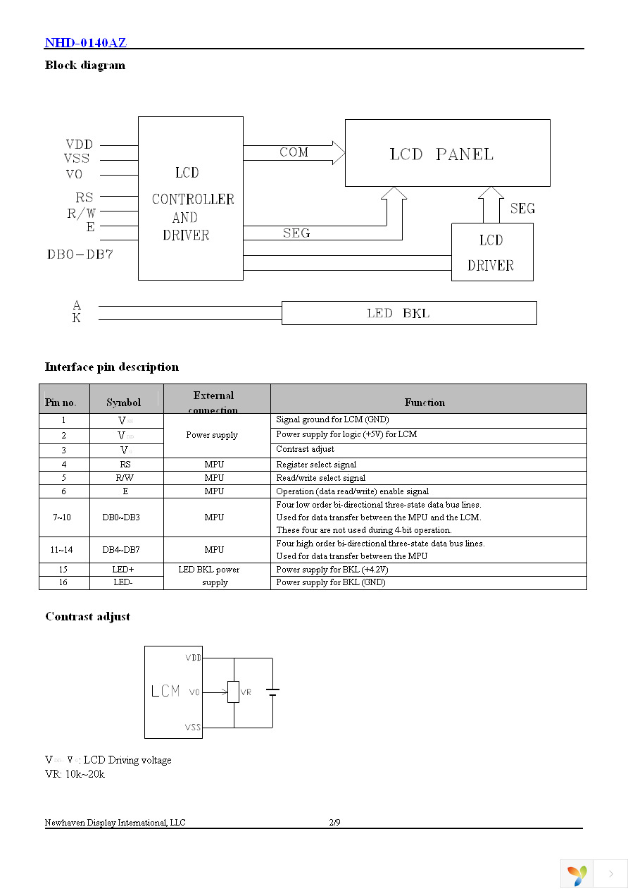 NHD-0140AZ-FL-YBW Page 3