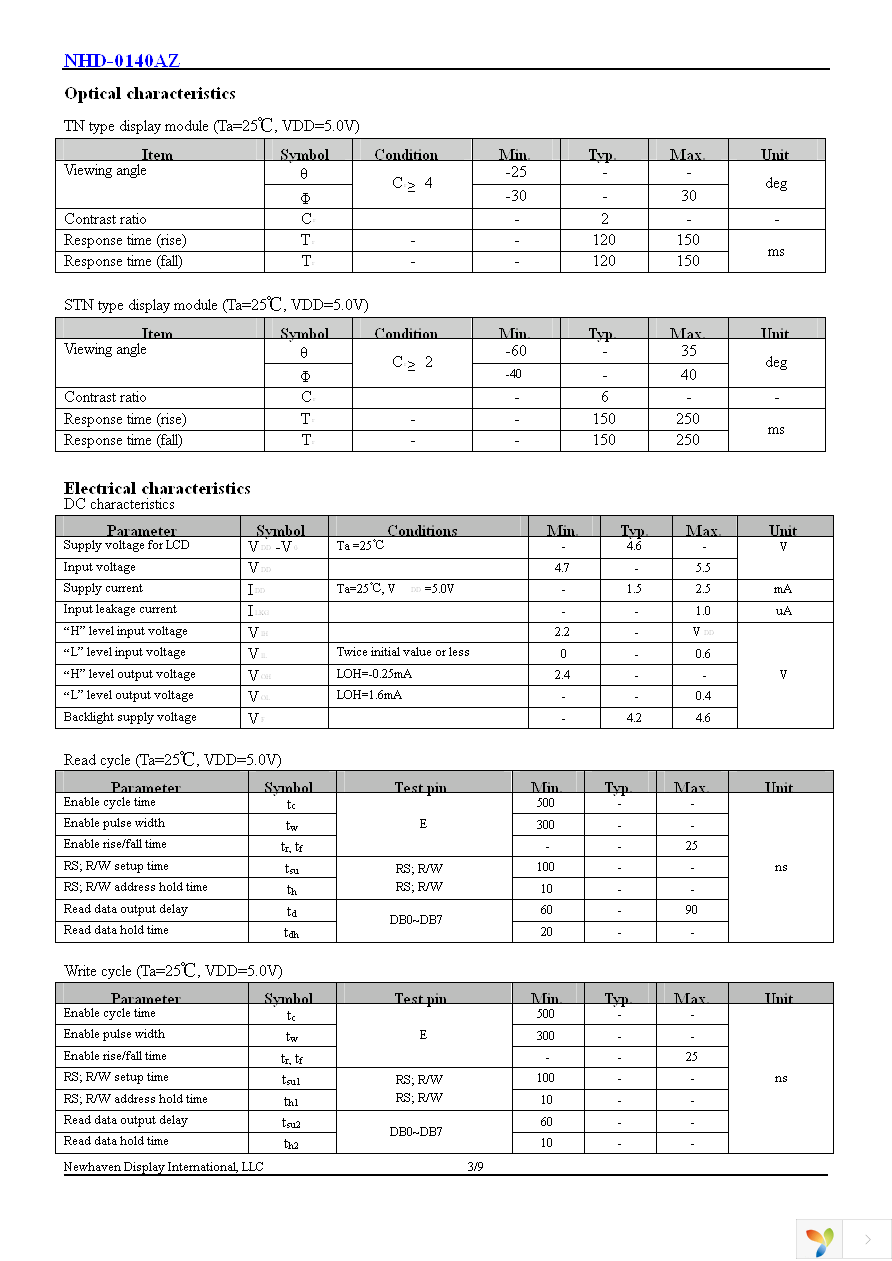 NHD-0140AZ-FL-YBW Page 4