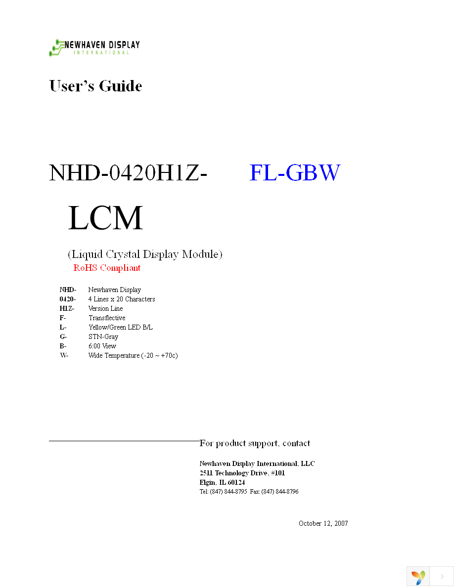NHD-0420H1Z-FL-GBW Page 1