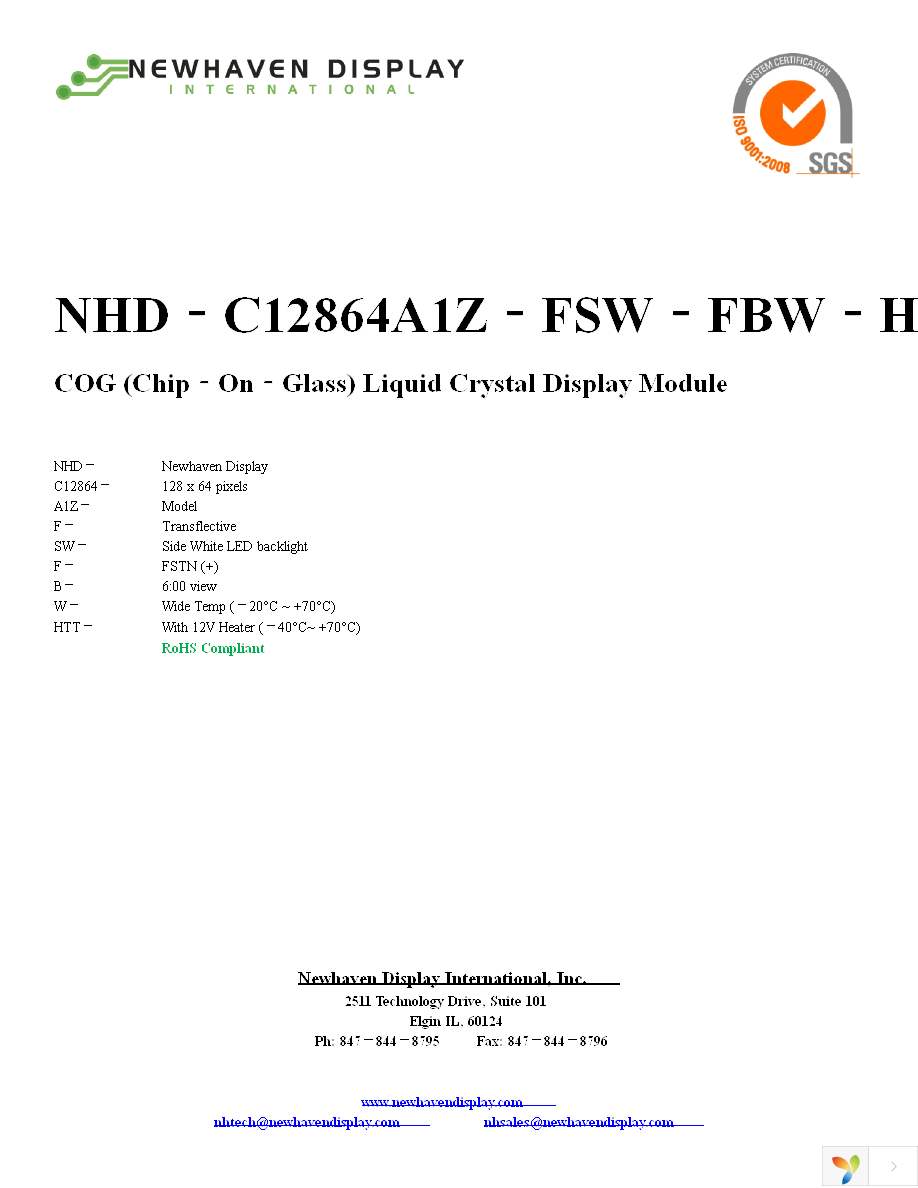 NHD-C12864A1Z-FSW-FBW-HTT Page 1