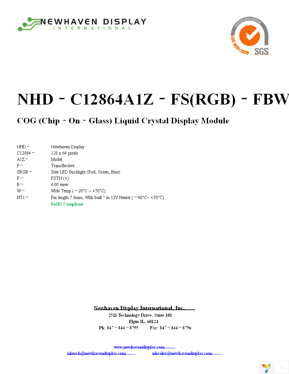 NHD-C12864A1Z-FS(RGB)-FBW-HT1 Page 1