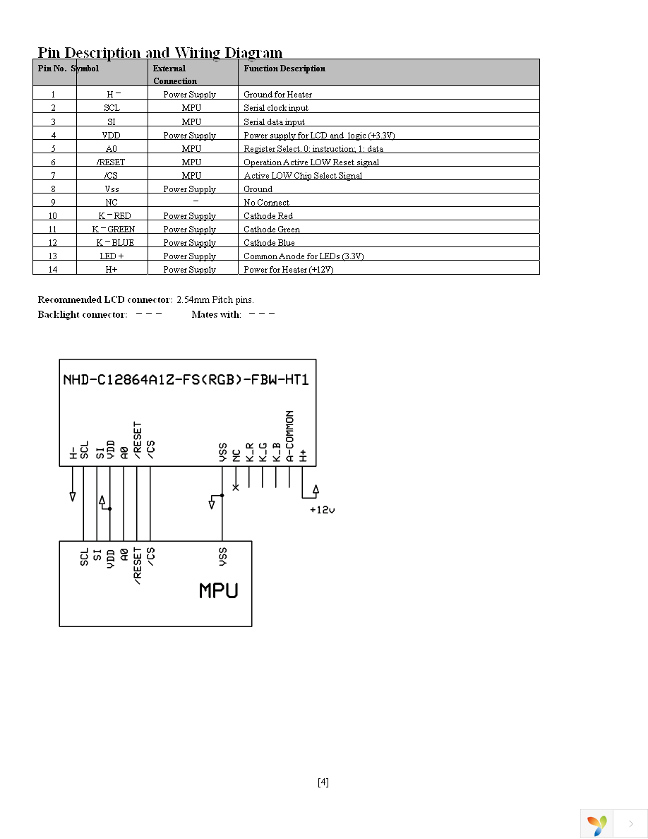 NHD-C12864A1Z-FS(RGB)-FBW-HT1 Page 4