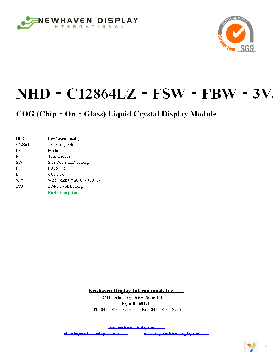 NHD-C12864LZ-FSW-FBW-3V3 Page 1