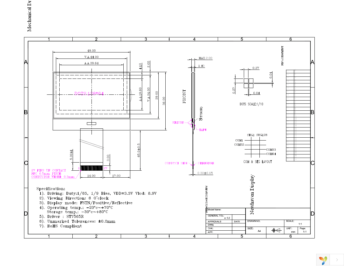 NHD-C12864B2Z-RN-FBW Page 3