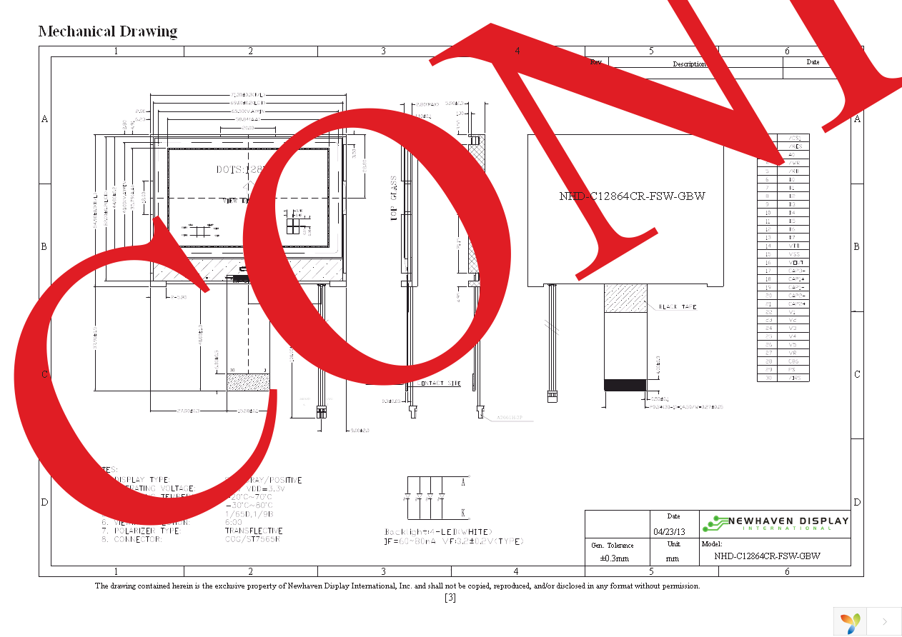 NHD-C12864CR-FSW-GBW Page 3