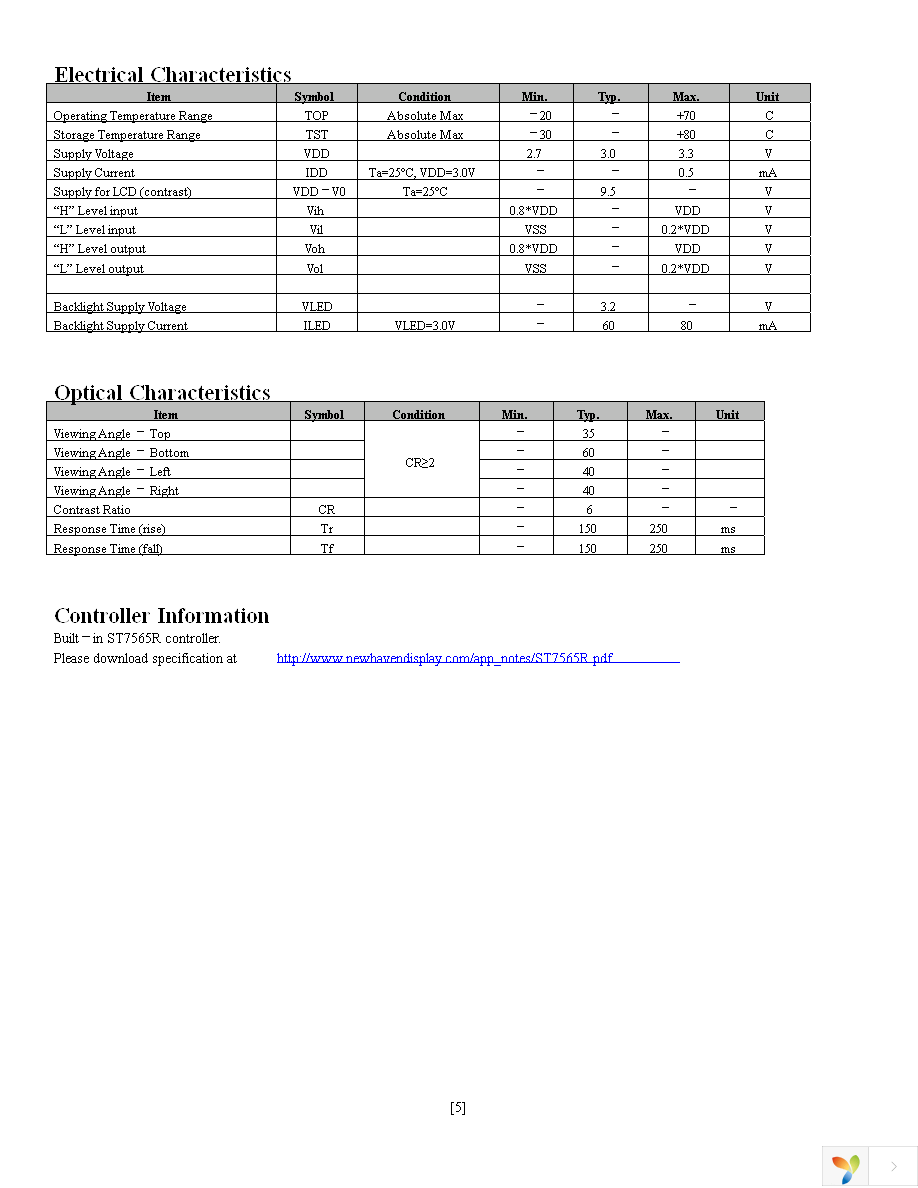 NHD-C12864CR-FSW-GBW Page 5