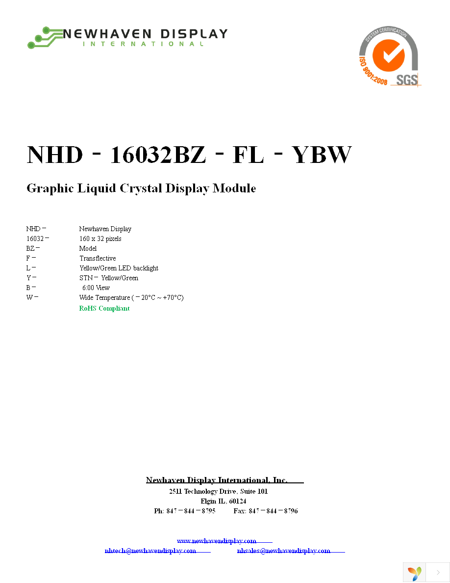 NHD-16032BZ-FL-YBW Page 1