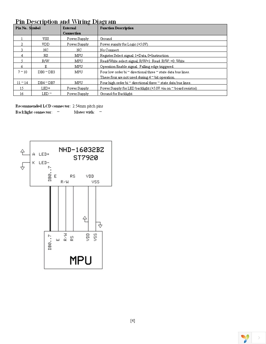 NHD-16032BZ-FL-YBW Page 4