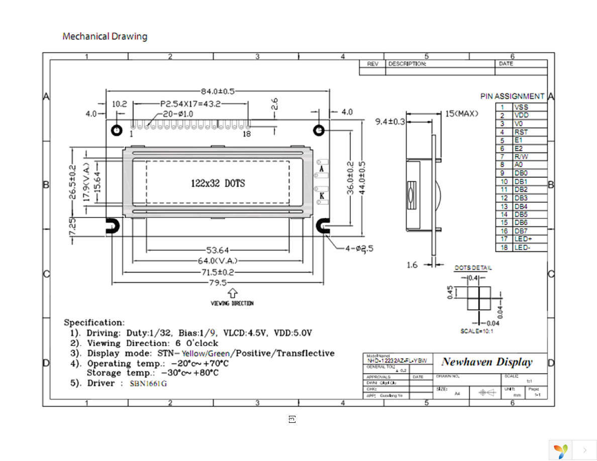 NHD-12232AZ-FL-YBW Page 3