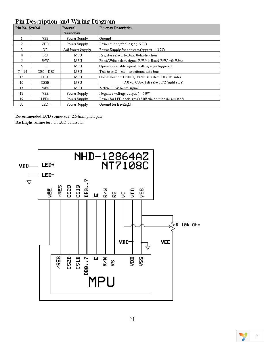 NHD-12864AZ-FL-GBW Page 4