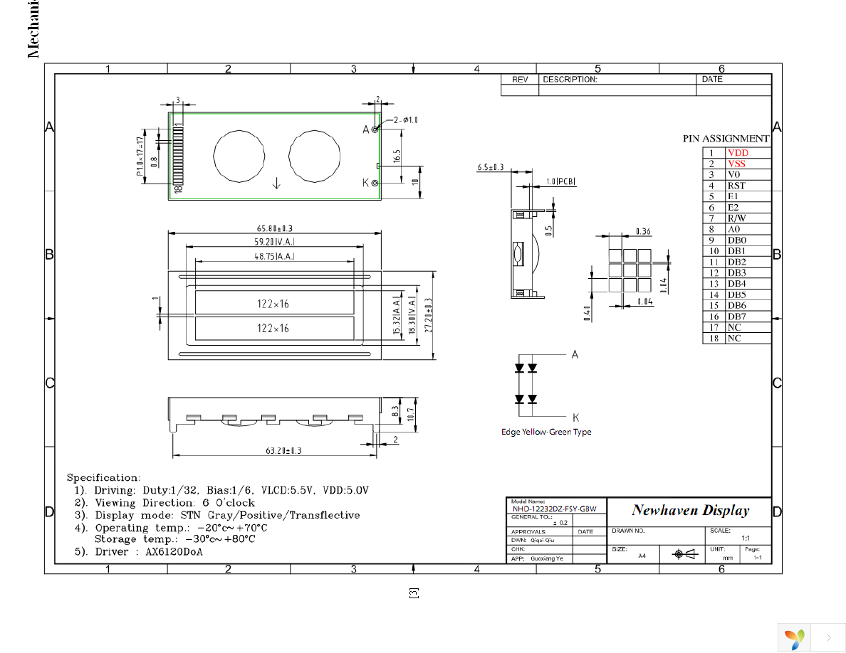 NHD-12232DZ-FSY-GBW Page 3