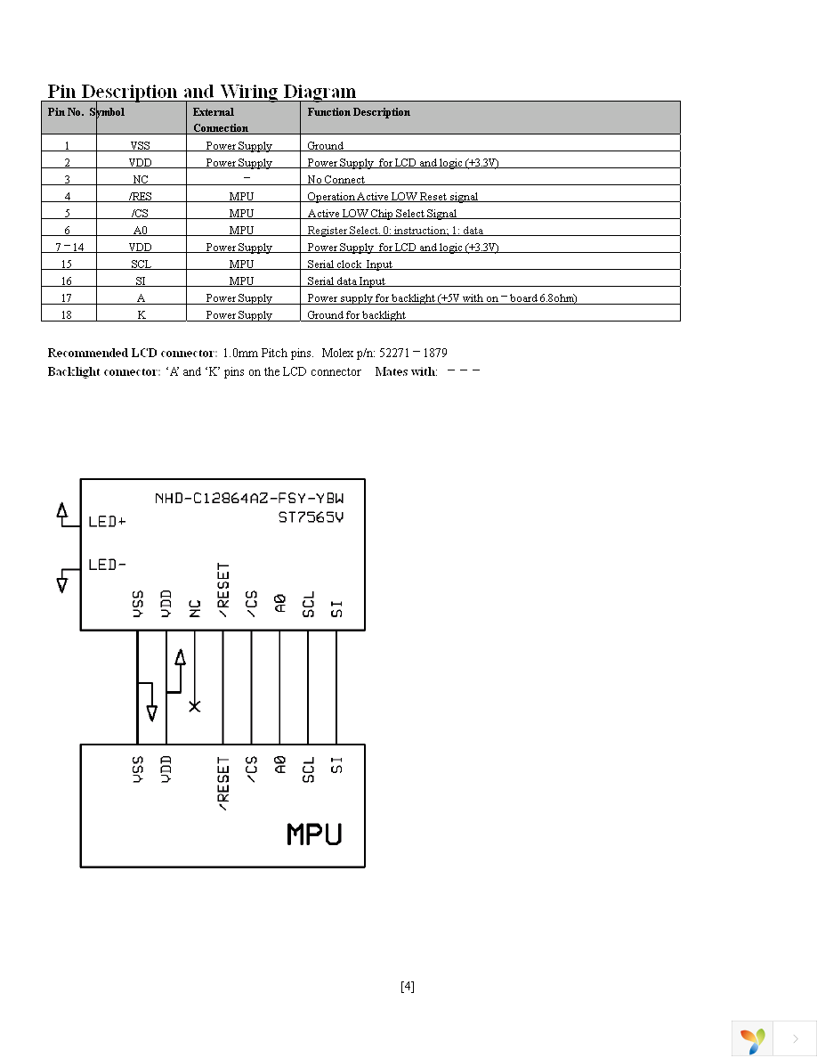 NHD-C12864AZ-FSY-YBW Page 4