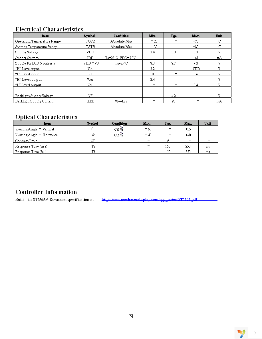 NHD-C12864AZ-FSY-YBW Page 5