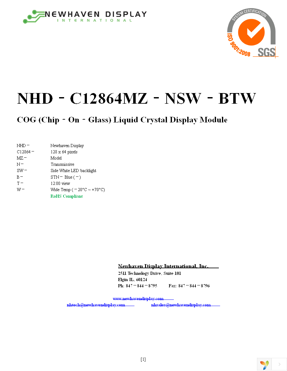 NHD-C12864MR-NSW-BTW Page 1