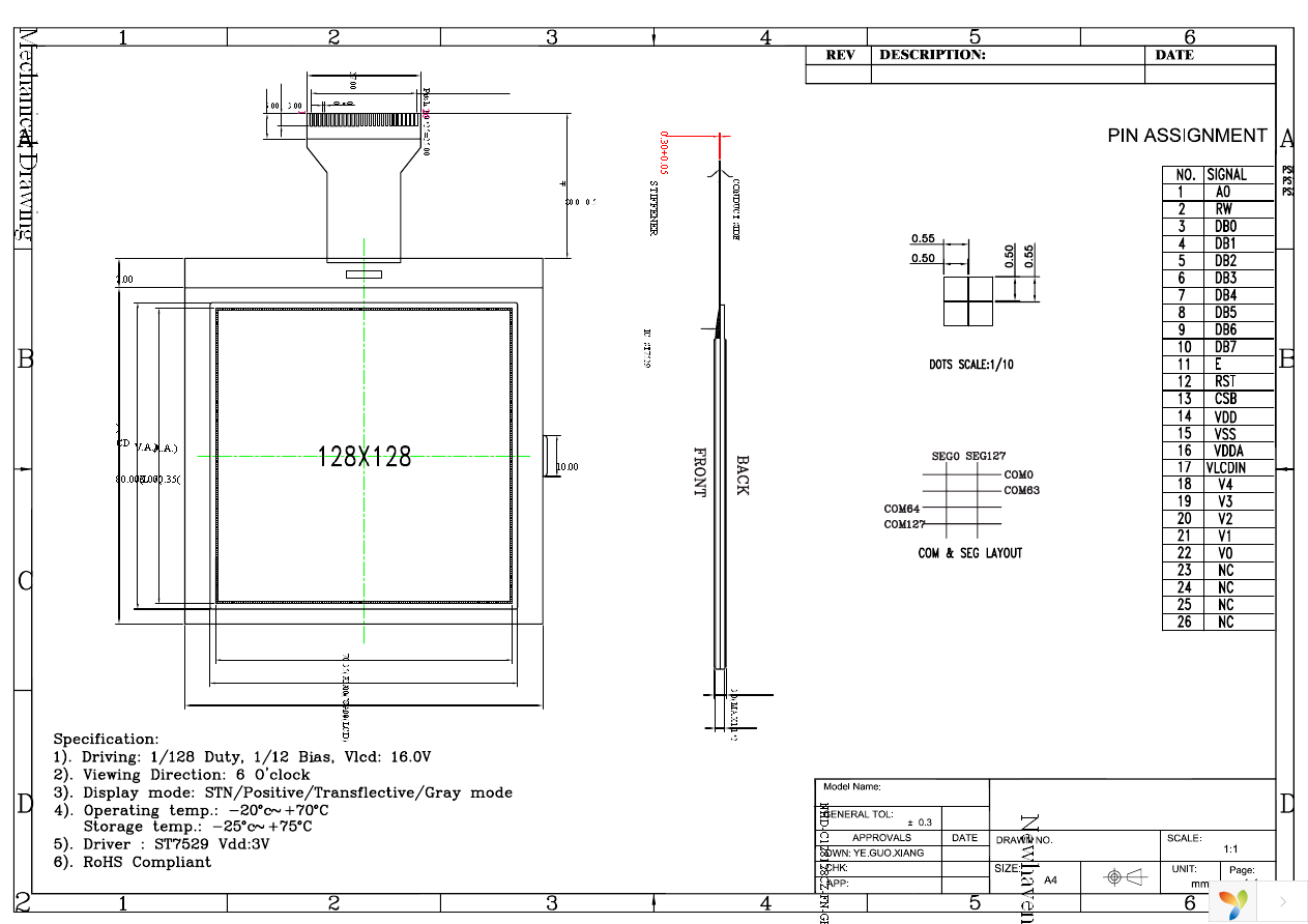 NHD-C128128CZ-FN-GBW Page 3