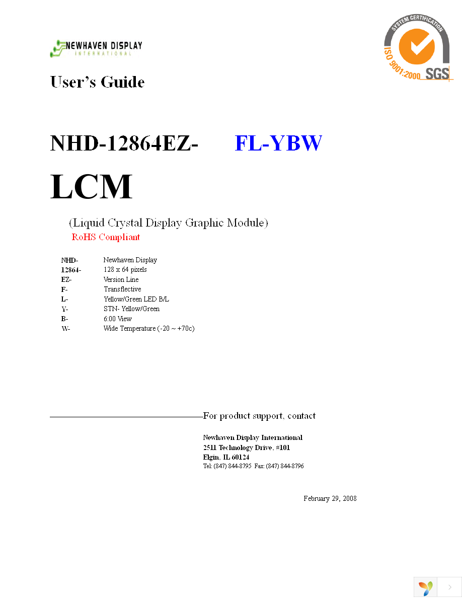 NHD-12864EZ-FL-YBW Page 1