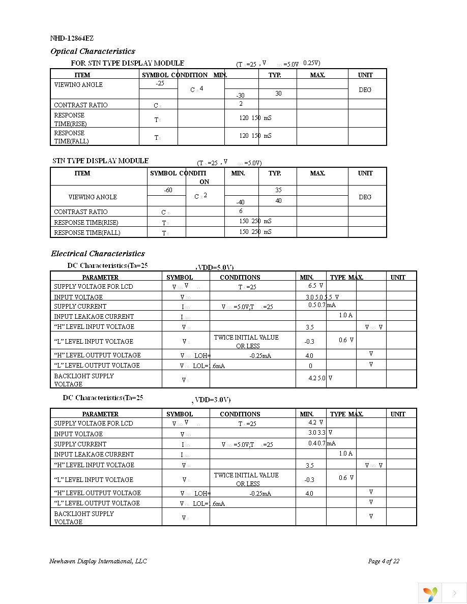 NHD-12864EZ-FL-YBW Page 4