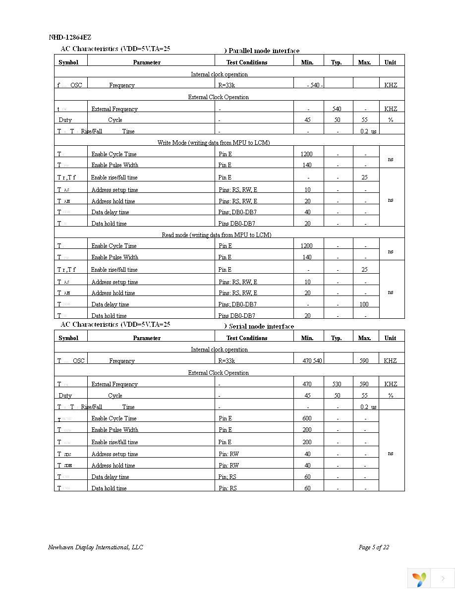 NHD-12864EZ-FL-YBW Page 5