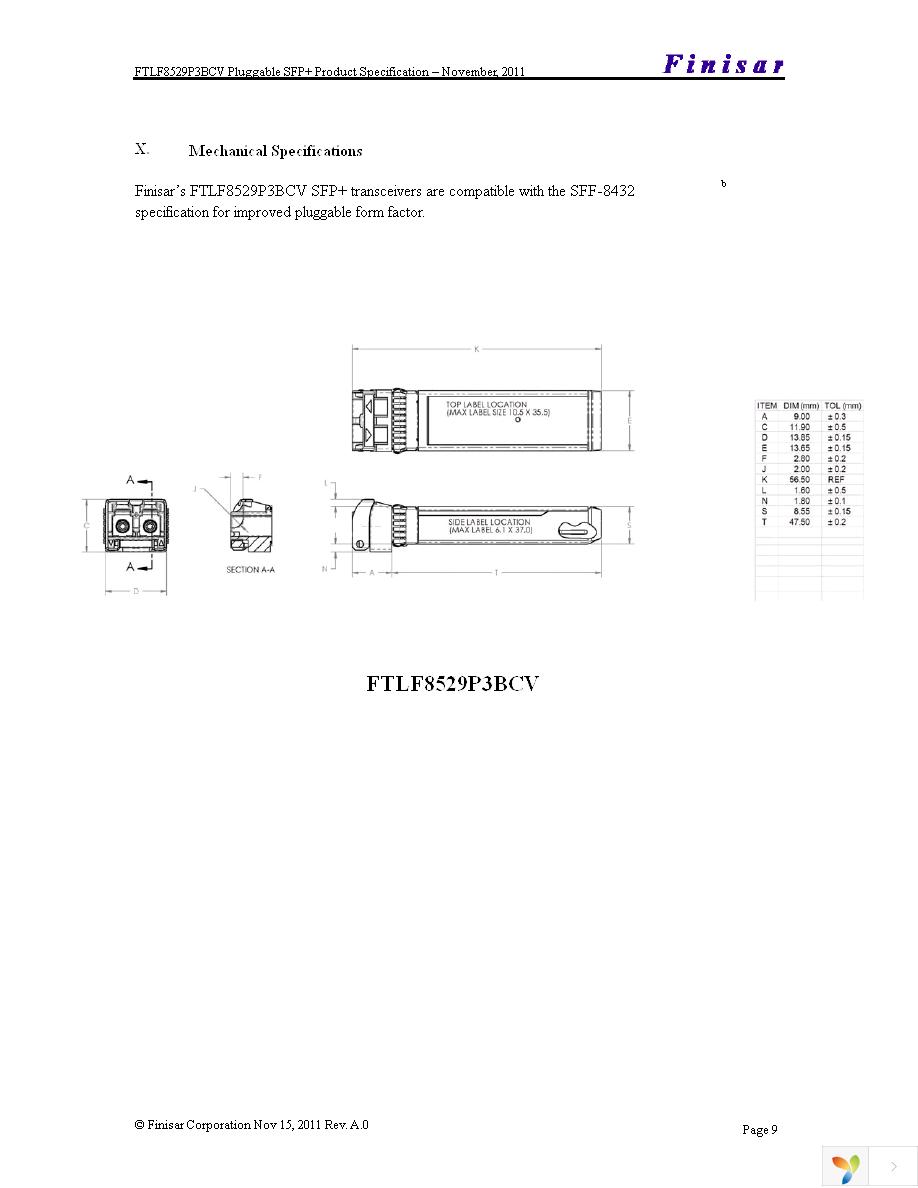 FTLF8529P3BCV Page 9