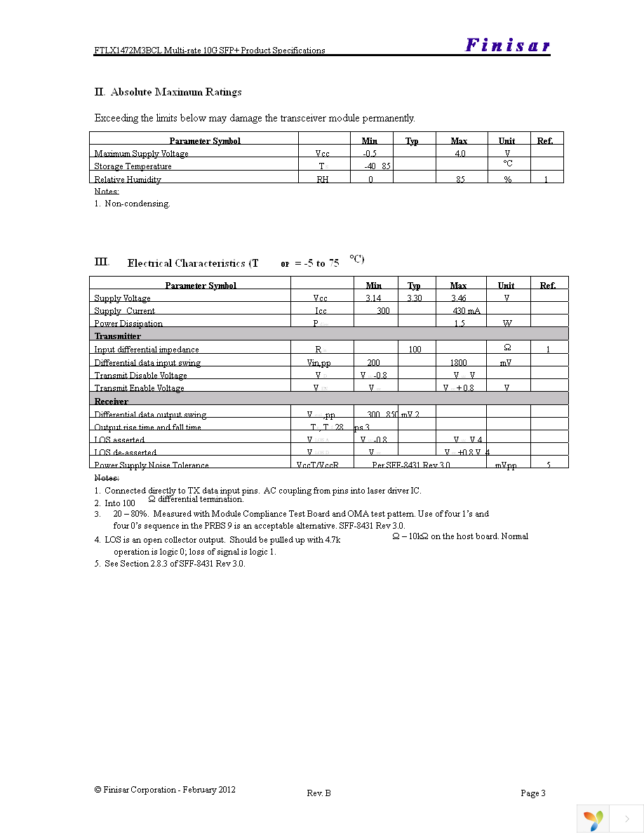 FTLX1472M3BCL Page 3