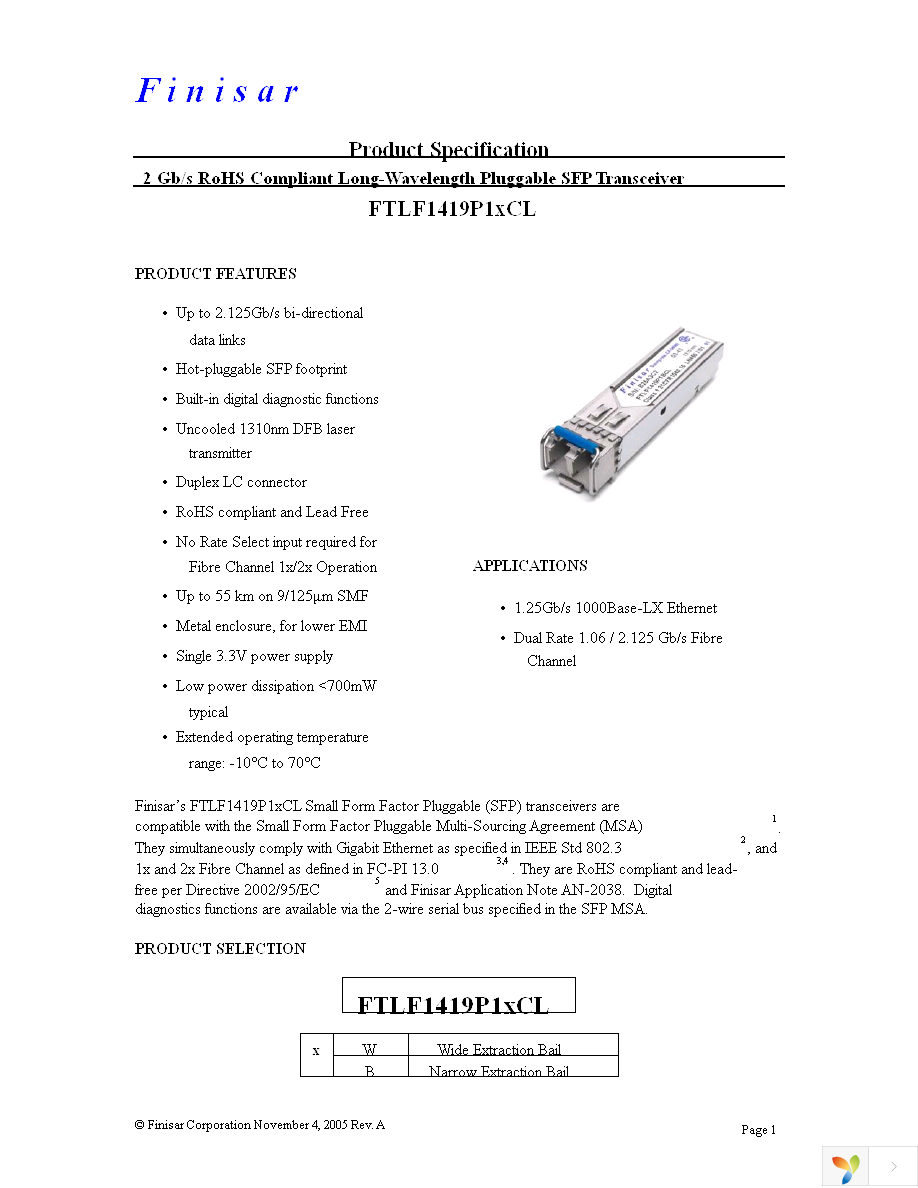 FTLF1419P1BCL Page 1