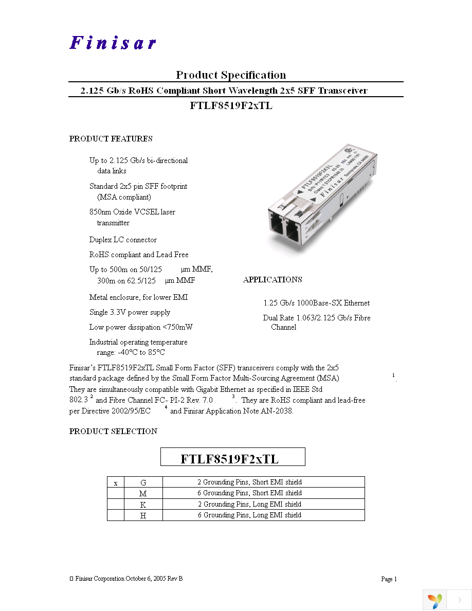 FTLF8519F2MTL Page 1