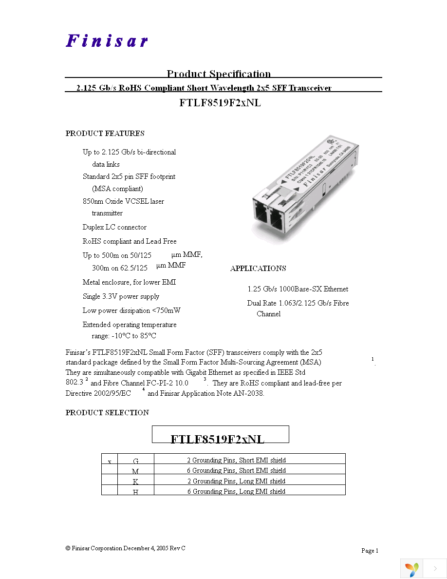 FTLF8519F2HNL Page 1