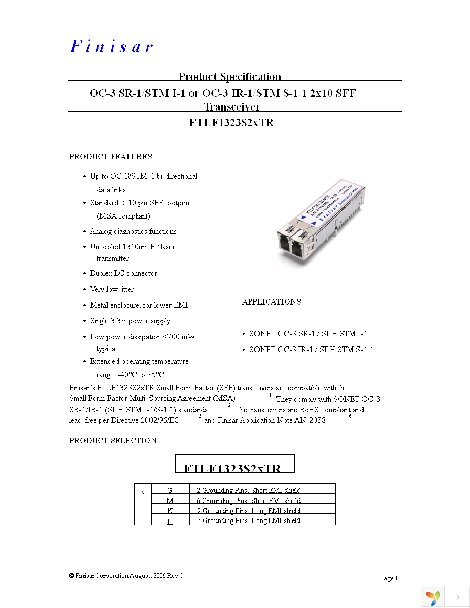 FTLF1323S2HTR Page 1