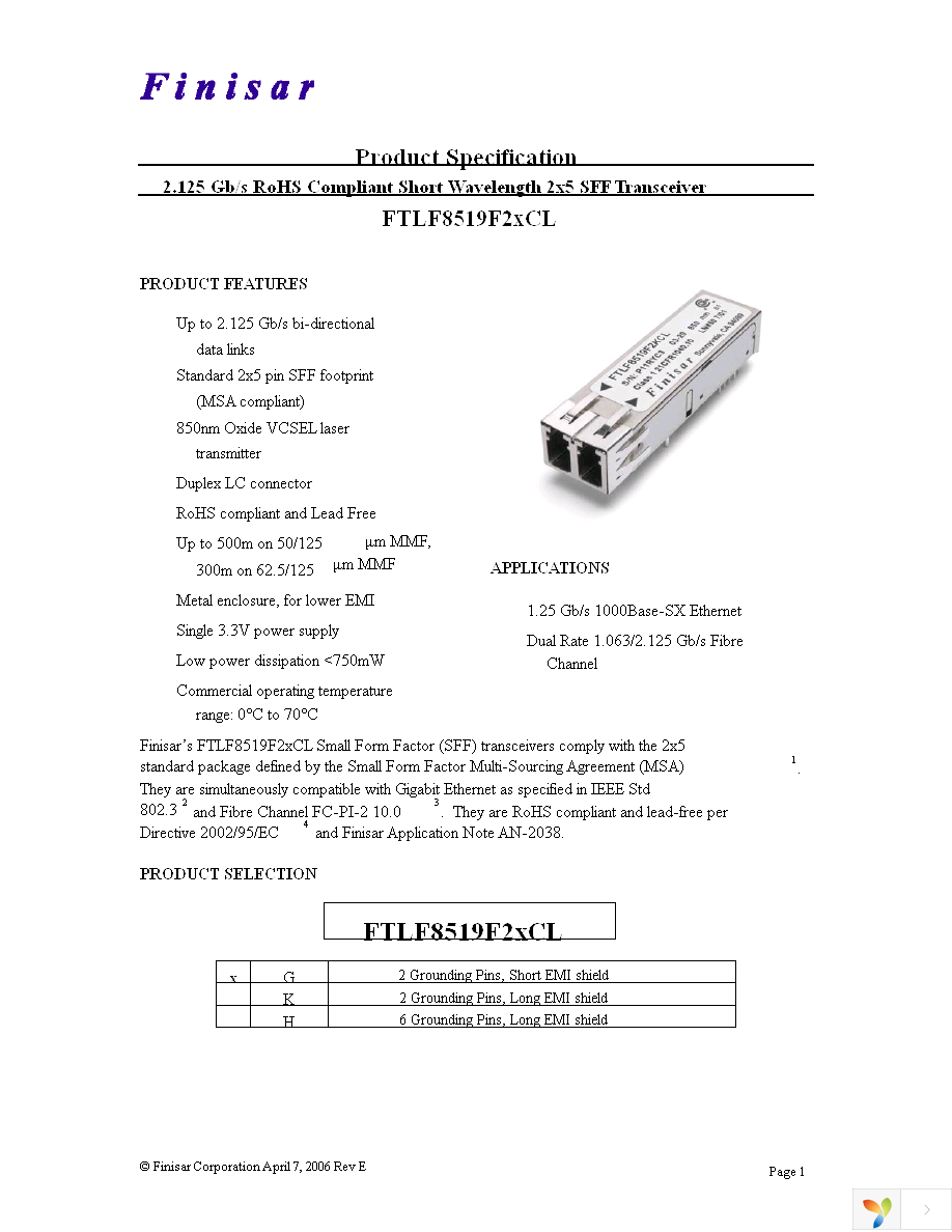 FTLF8519F2HCL Page 1