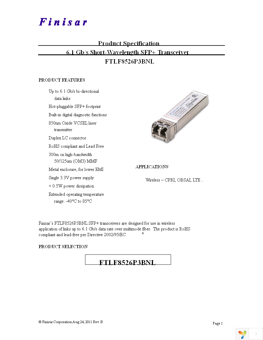 FTLF8526P3BNL Page 1