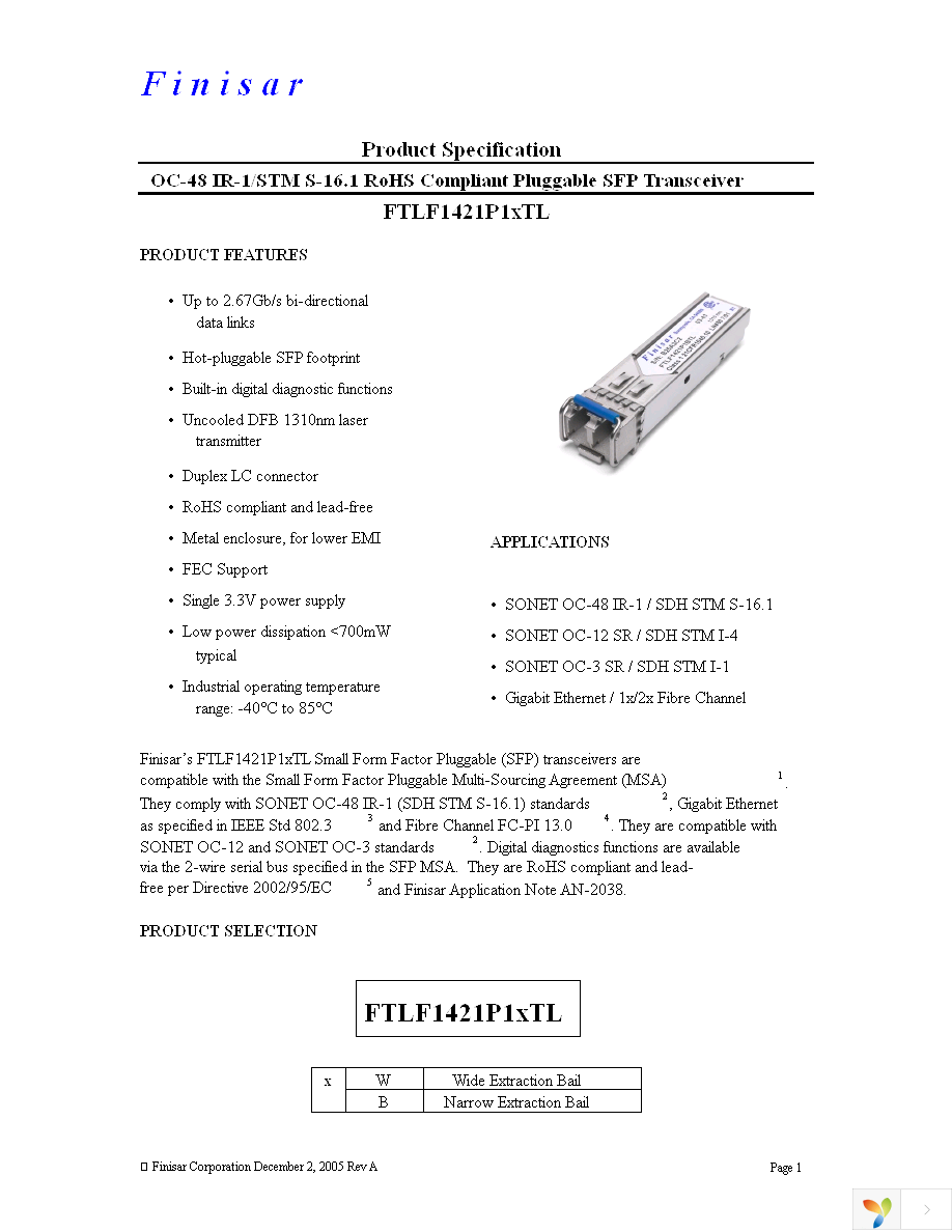 FTLF1421P1BTL Page 1