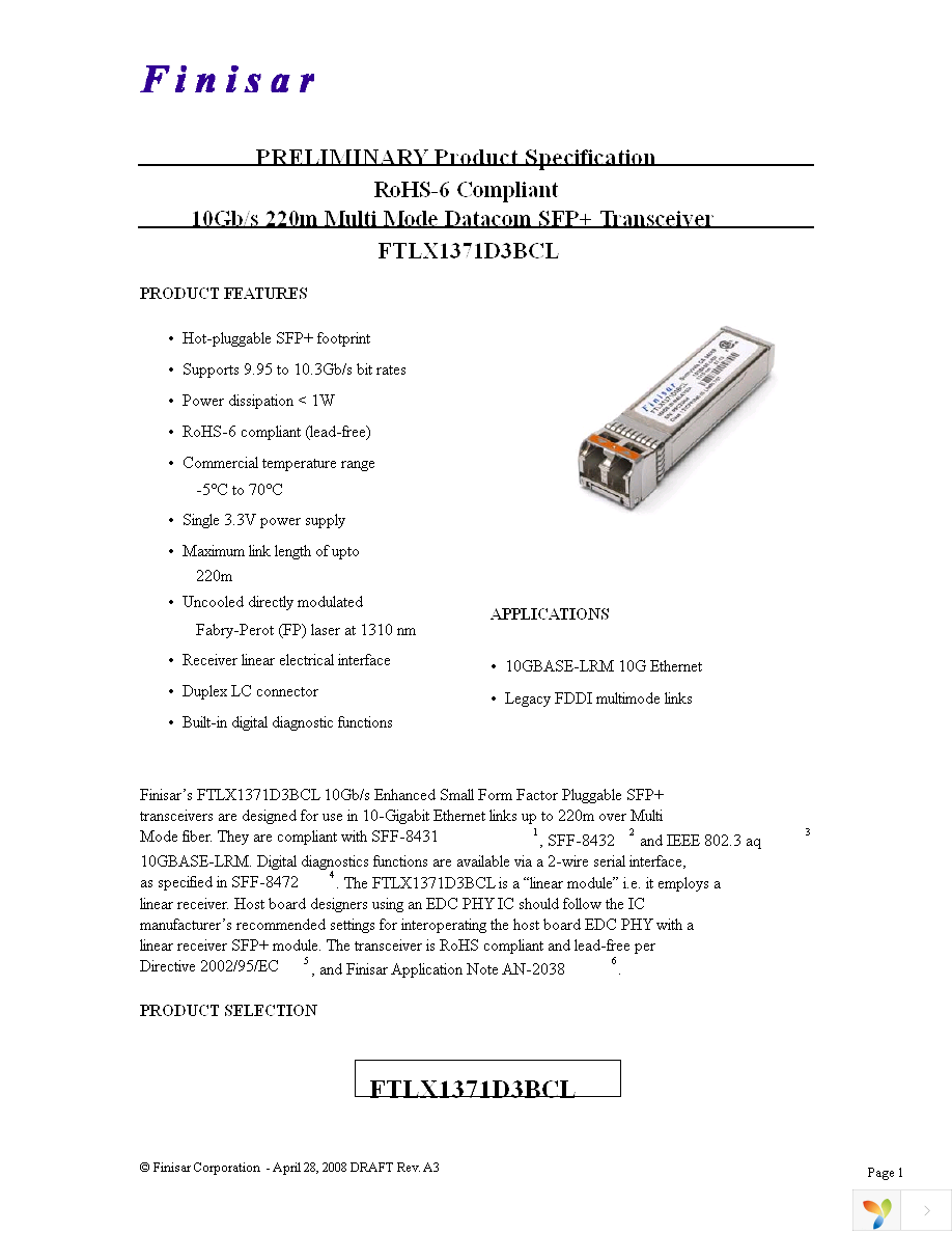 FTLX1371D3BCL Page 1