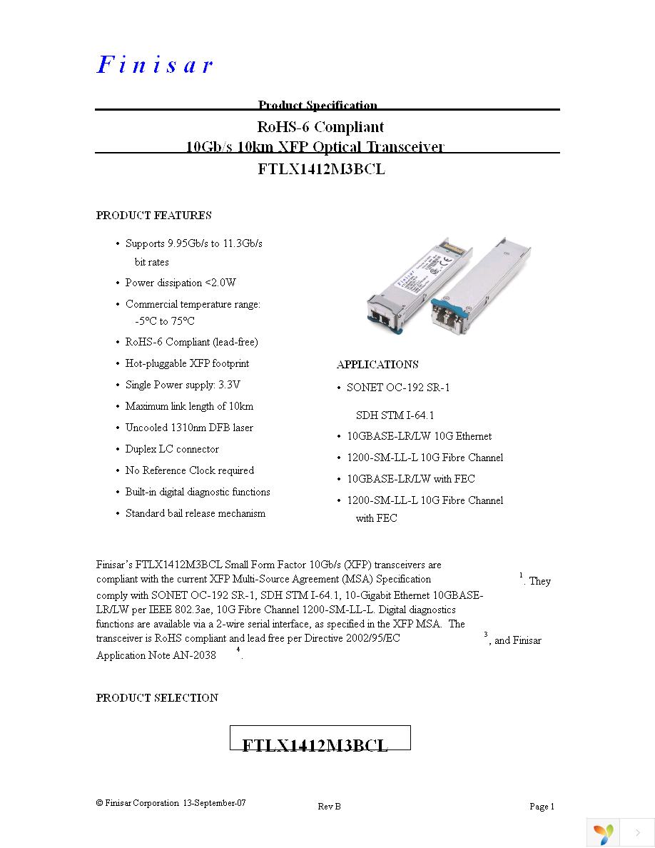 FTLX1412M3BCL Page 1