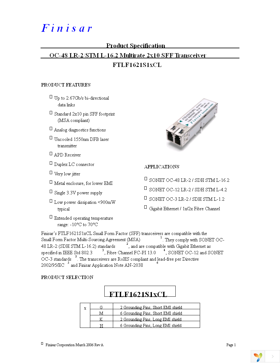 FTLF1621S1GCL Page 1