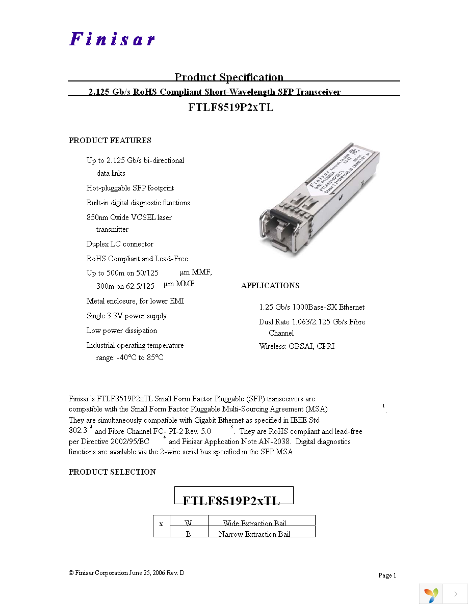 FTLF8519P2BTL Page 1