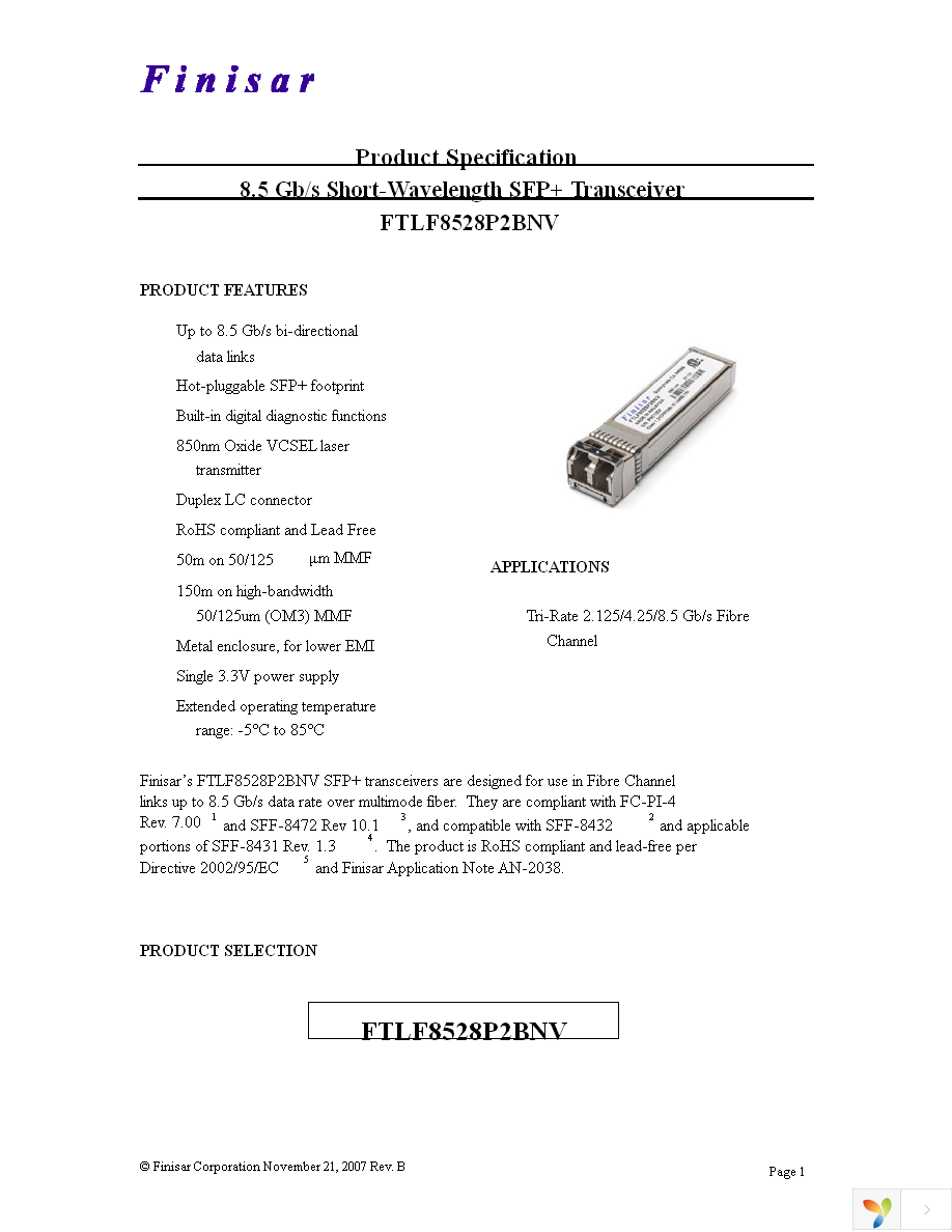 FTLF8528P2BNV Page 1