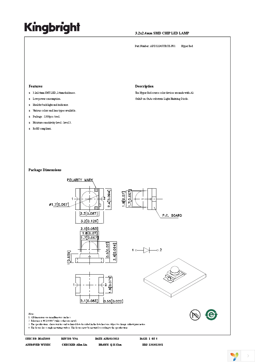 APD3224SURCK-F01 Page 1