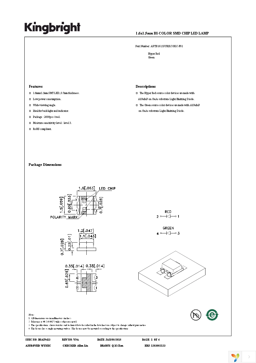 APTB1615SURKCGKC-F01 Page 1