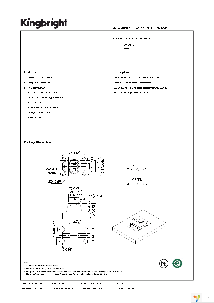 APBL3025SURKCGK-F01 Page 1