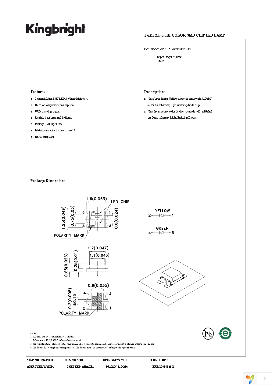 APTB1612SYKCGKC-F01 Page 1