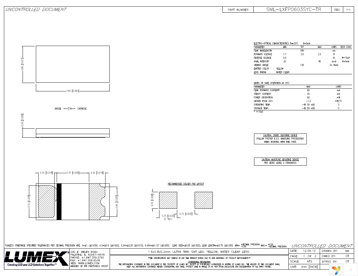 SML-LXFP0603SYC-TR Page 1