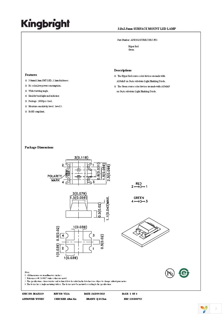 APB3025SURKCGKC-F01 Page 1