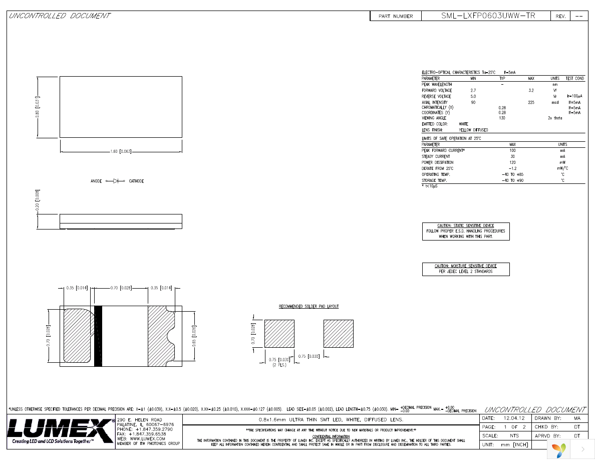 SML-LXFP0603UWW-TR Page 1